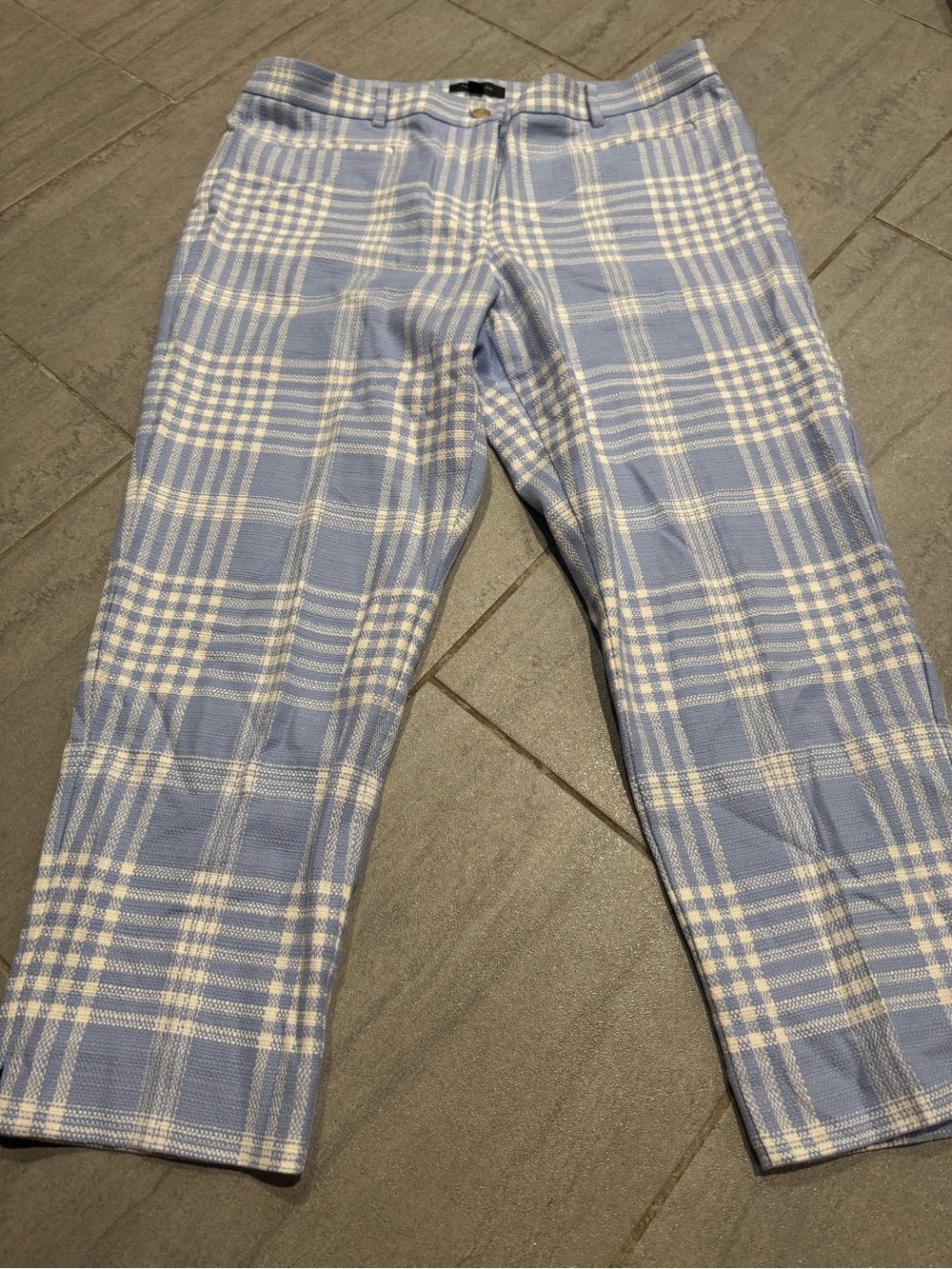 ANN TAYLOR Blue White Plaid Slit Ankle Skinny Dress Pants Size 14